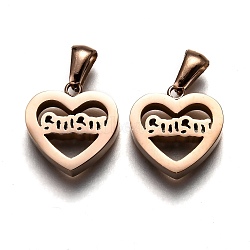 Ion Plating(IP) Mother's Day 304 Stainless Steel Pendants, Cut-Out, Hollow, Manual Polishing, Heart with Word Mama, Rose Gold, 15x15x3.5mm, Hole: 3x6mm(STAS-F253-01RG)
