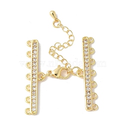 Brass Clear Cubic Zirconia Chain Extender, Rack Plating, Long-Lasting Plated, Lead Free & Cadmium Free, Rectangle, Real 18K Gold Plated, 69mm, Hole: 1.2mm(KK-F893-10G)