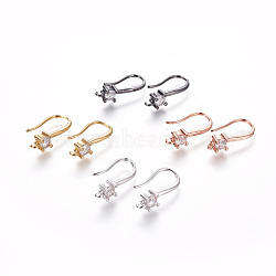 Brass Micro Pave Cubic Zirconia Earring Hooks, with Horizontal Loop, Clear, Mixed Color, 19x4.5x9.5mm, Hole: 1.2mm, 20 Gauge, Pin: 0.8mm(ZIRC-L075-30)