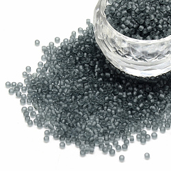 12/0 Grade A Round Glass Seed Beads, Transparent Frosted Style, Gray, 2x1.5mm, Hole: 0.8mm, 30000pcs/bag(SEED-Q006-M26)