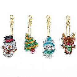 Christmas Theme DIY Diamond Painting Keychain Kit, Including Acrylic Board, Keychain Clasp, Bead Chain, Resin Rhinestones Bag, Diamond Sticky Pen, Tray Plate and Glue Clay, Mixed Shapes, 70mm, 4pcs/set(DRAW-PW0007-03F)