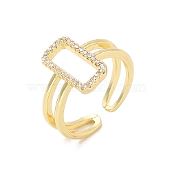Brass Micro Pave Cubic Zirconia Open Cuff Rings, Rectangle, Inner Diameter: 17mm(RJEW-R146-04A-G)