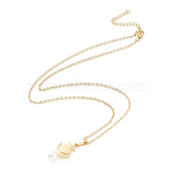 304 Stainless Steel Necklaces, with Acrylic Imitation Pearl Bead & Anchor Pendant, for Women, Golden, 45.5cm(NJEW-M189-08G)