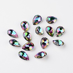 Faceted Teardrop K9 Glass Rhinestone Cabochons, Pointed Back & Back Plated, Grade A, Colorful, 10x7x4mm(RGLA-I001-10x7mm-028)