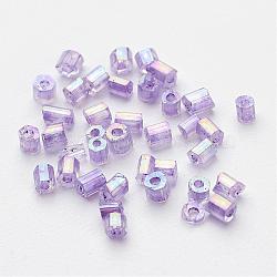 11/0 Two Cut Glass Seed Beads, Hexagon, Trans.Colours Rainbow, Purple, Size: about 2.2mm in diameter, about 1344pcs/50g(X-CSDB213)