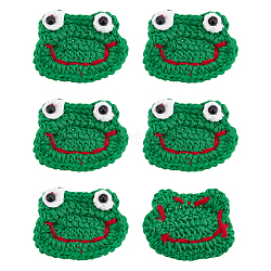 Frog's Head Shape Cartoon Style Polyester Knitted Costume Ornament Accessories, Green, 45~50x60~63x2.5~10mm, 6pcs/box(DIY-BC0006-65)