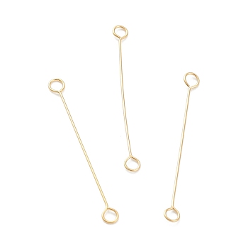 316 Surgical Stainless Steel Eye Pins, Double Sided Eye Pins, Real 18K Gold Plated, 25x2.5x0.4mm, Hole: 1.4mm