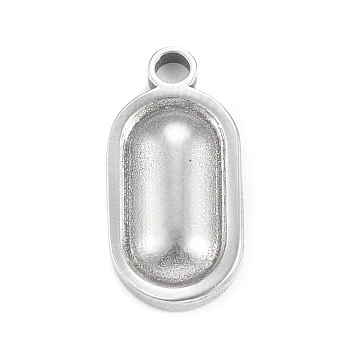 304 Stainless Steel Pendants, Oval Charm, Stainless Steel Color, 17x8x2.5mm, Hole: 2mm