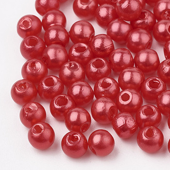 ABS Plastic Beads, Imitation Pearl , Round, Red, 6x5.5mm, Hole: 1.5mm, about 4700pcs/500g