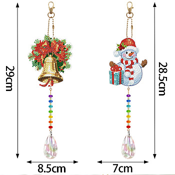 DIY Diamond Painting Acrylic Pendants Decoration Kits, with Alloy Chian, Christmas, Snowman, 280~290x60~85mm