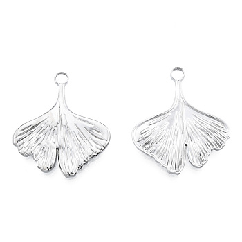 201 Stainless Steel Pendants, Ginkgo Leaf, Stainless Steel Color, 27x23x2mm, Hole: 3mm