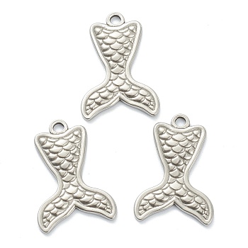 304 Stainless Steel Pendants, Textured Mermaid Tail Shape, Stainless Steel Color, 27x19x2mm, Hole: 2mm