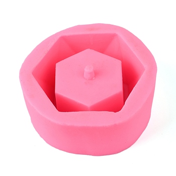 3D Hexagon Flower Pot Food Grade Silicone Mold, Ceramic Cement Clay Mold, for DIY Succulent Plant Resin Casting Making, Hot Pink, 130x58mm, Inner Diameter: 113x50mm