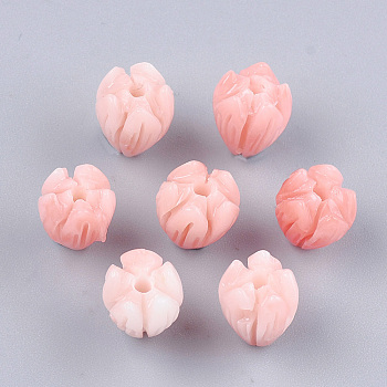 Synthetic Coral Beads, Dyed, Flower Bud, Light Salmon, 8.5x7mm, Hole: 1mm