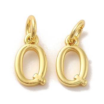 Brass Pendants, with Jump Ring, Letter Q, 10x6x1.5mm, Ring: 5x1mm, inner diameter: 3mm