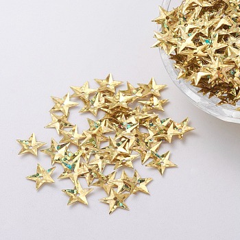 Ornament Accessories Plastic Paillette/Sequins Beads, Star, Gold, 10x10x0.8mm, Hole: 1mm