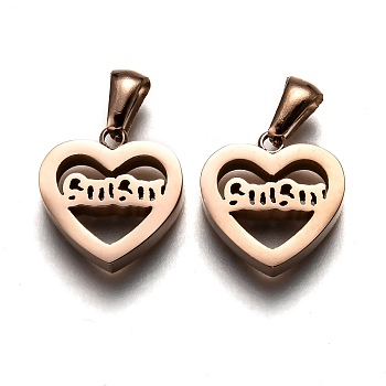 Ion Plating(IP) Mother's Day 304 Stainless Steel Pendants, Cut-Out, Hollow, Manual Polishing, Heart with Word Mama, Rose Gold, 15x15x3.5mm, Hole: 3x6mm
