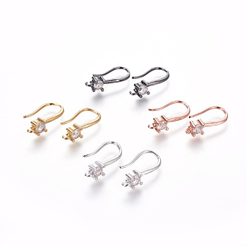 Brass Micro Pave Cubic Zirconia Earring Hooks, with Horizontal Loop, Clear, Mixed Color, 19x4.5x9.5mm, Hole: 1.2mm, 20 Gauge, Pin: 0.8mm