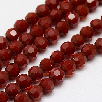 Faceted(32 Facets) Glass Beads Strands, Round, Dark Red, 8mm, Hole: 1mm, about 70~72pcs/strand, 22.6 inch
