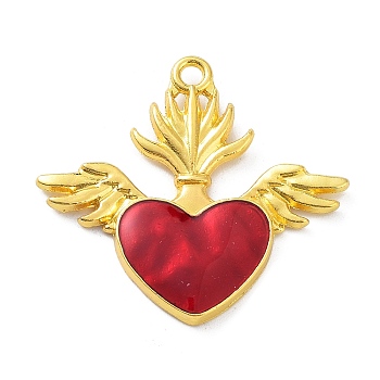 Alloy Enamel Pendants, Golden, Heart with Wing Charm, Golden, 30x33x2.5mm, Hole: 2mm