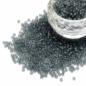 12/0 Grade A Round Glass Seed Beads, Transparent Frosted Style, Gray, 2x1.5mm, Hole: 0.8mm, 30000pcs/bag
