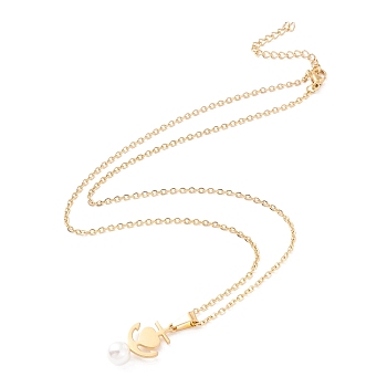 304 Stainless Steel Necklaces, with Acrylic Imitation Pearl Bead & Anchor Pendant, for Women, Golden, 45.5cm