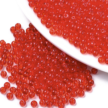 Transparent Glass Beads, Round, Red, 4x3mm, Hole: 1mm, about 4500pcs/bag