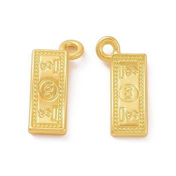 Rack Plating Alloy Pendants, 100 Dollars Charms, Matte Gold Color, 15.5x8x2mm, Hole: 1.2mm