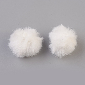 Handmade Faux Rabbit Fur Pom Pom Ball Covered Pendants, Fuzzy Bunny Hair Balls, with Elastic Fiber, White, 30~40mm, Hole: 2x4mm