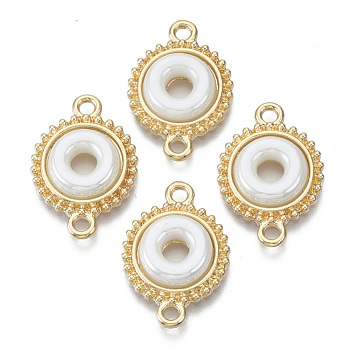 Porcelain Links Connectors, with Light Gold Plated Brass Findings, Donut, Creamy White, 21x14x3mm, Hole: 1.8mm