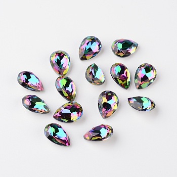 Faceted Teardrop K9 Glass Rhinestone Cabochons, Pointed Back & Back Plated, Grade A, Colorful, 10x7x4mm