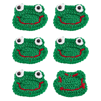 Frog's Head Shape Cartoon Style Polyester Knitted Costume Ornament Accessories, Green, 45~50x60~63x2.5~10mm, 6pcs/box