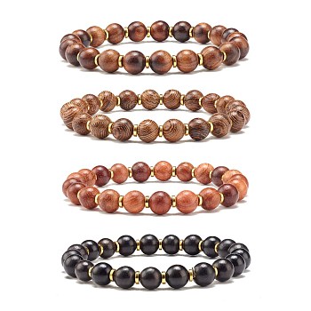 Natural Wood Round Beads Stretch Bracelet, Non-magnetic Synthetic Hematite Beads Energy Power Bracelet for Women, Mixed Color, Inner Diameter: 2-3/8 inch(5.9cm)