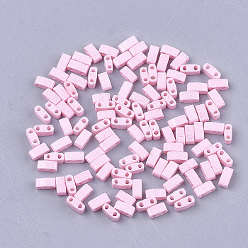 2-Hole Baking Paint Glass Seed Beads, Rectangle, Pink, 4.5~5.5x2x2~2.5mm, Hole: 0.5~0.8mm