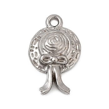 Hammered 304 Stainless Steel Pendants,  Badge with Bowknot Charms, Stainless Steel Color, 18x11x4mm, Hole: 1.5mm