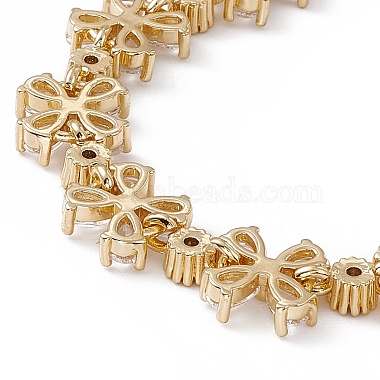 Clear Cubic Zirconia Flower Link Chain Bracelet(BJEW-F437-01G)-3