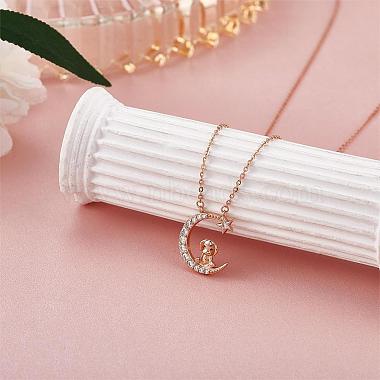 Chinese Zodiac Necklace Dog Necklace 925 Sterling Silver Rose Gold Pups on the Moon Pendant Charm Necklace Zircon Moon and Star Necklace Cute Animal Jewelry Gifts for Women(JN1090K)-3
