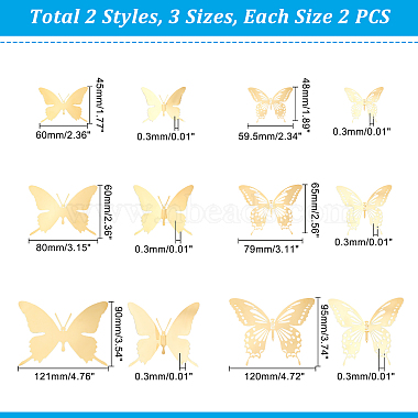 Unicraftale 12Pcs 6 Style Stainless Steel Butterfly Wall  Decoration Pendants(STAS-UN0036-52G)-6