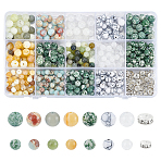 420Pcs Natural & Synthetic Mixed Gemstone Round Beads with 40Pcs Iron Rhinestone Spacer Beads, for Jewelry Craft Making Findings, 6~8mm, Hole: 0.8~1.2mm(DIY-ME0001-16)