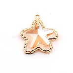Glass Pendants, with Brass Open Back Bezel, Faceted, Starfish Charms, Light Gold, PeachPuff, 24.5~25x23.5x7mm, Hole: 1.6mm(KK-WH0035-45A)