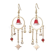 Brass Dangle Earrings, with Christmas Bell Alloy Enamel Charms and Natural Carnelian and Brass Finding for Women, Golden, 71x24mm(EJEW-TA00454)