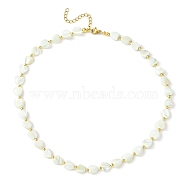 Natural Shell Heart & Alloy Beaded Necklaces for Women, White, 15.98 inch(40.6cm)(NJEW-TA00129)
