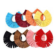 Raffia Tassel Big Pendants, with Alloy Findings, Fan Charms, Cadmium Free & Lead Free, Mixed Color, 82~88x81~86x3.5mm, Hole: 2mm(FIND-T052-18)