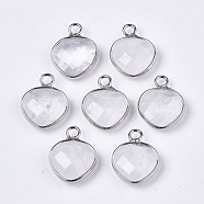 Natural Quartz Crystal Pendants, Rock Crystal Pendants, with Platinum Plated Brass Findings, Faceted, Heart, 17x13x5mm, Hole: 2mm(G-N326-80)