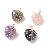 Natural & Synthetic Gemstone Pendants, with Light Gold Tone Copper Wire Wrapped, Mixed Dyed and Undyed, Heart, 26x21x16mm, Hole: 6mm(PALLOY-JF01282)