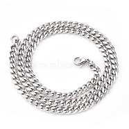 Men's 201 Stainless Steel Cuban Chain Necklace, with Lobster Claw Clasp and Jump Rings, Stainless Steel Color, Link: 7x5x1.2mm, 19.68 inch(50cm)(NJEW-R257-001C-P)