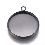 304 Stainless Steel Pendant Cabochon Settings, Plain Edge Bezel Cups, Flat Round, Electrophoresis Black, Tray: 16mm, 20.5x17.5x2mm, Hole: 1.8mm(X-STAS-G127-13-16mm-B)