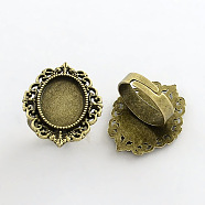 Vintage Adjustable Iron Finger Ring Components Alloy Cabochon Bezel Settings, Lead Free & Cadmium Free & Nickel Free, Antique Bronze, 17x5mm, Oval Tray: 18x13mm(PALLOY-Q300-09AB-NR)