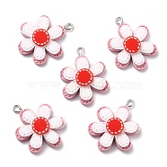 Resin Pendants, with Platinum Iron Peg Bail, Flower, Red, 30.5x23x6mm, Hole: 2mm(RESI-C002-34)