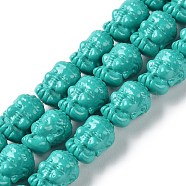Carved Synthetic Coral Beads, Dyed, Buddha, Dark Cyan, 15.5~16x10.5~11x10.5~11mm, Hole: 1.2mm, about 22pcs/strand, 13.54''(34.4cm)(CORA-R021-06)